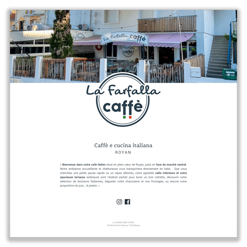 Présentation de site web vitrine pour Café restaurant italien à Royan