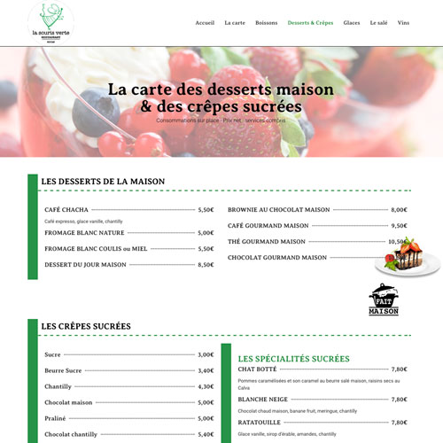 Création de site avec carte menu pour le restaurant brasserie La souris Verte à Royan