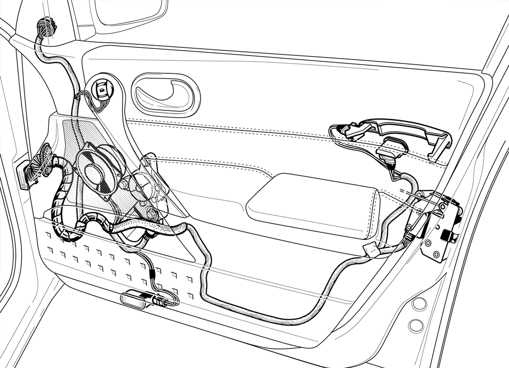 reproduction dessin notice porte avant passager automobile